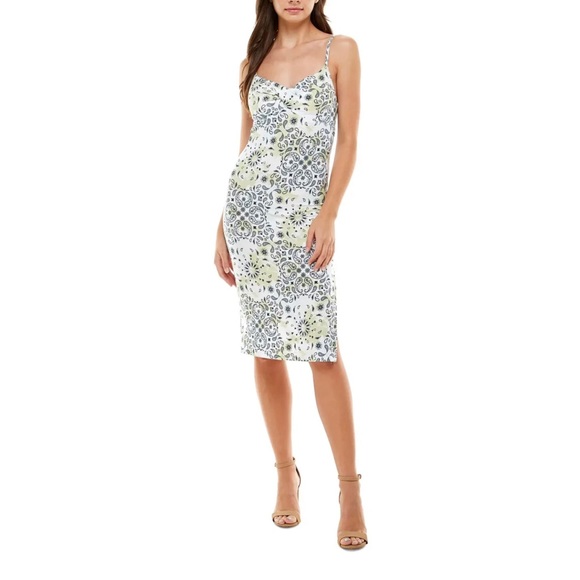 DEREK HEART Womens White Twist Front Bra Cups Midi Empire Dress Juniors L XL - Picture 3 of 15